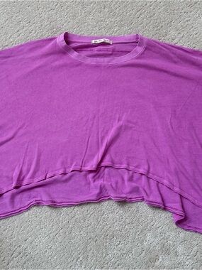 We The Free Cropped Crewneck Top in Vibrant Purple